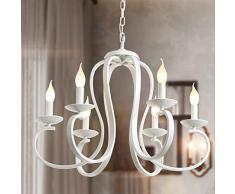 Ganeed Lampadario country francese, bianchi a candela a 6 luci, vintage in metallo a sospensione per tavolo da pranzo, cucina a isola, soggiorno