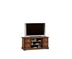 Mar.c.a. Design - Mobile Porta TV da Terra Color Noce Scuro in Legno di Pioppo con Sportelli Laterali, Anta e Cassetto Centrale - Mobile Soggiorno Shabby Chic, Arte Povera - Misura 117x49x53h