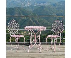 Tavolo e sedia da esterno (1 tavolo e 2 sedie), tre pezzi ferro Balcone/terrazza/giardino tavolo e sedia combinazione, tavolino da giardino esterno (colore : bianco) (rosa)
