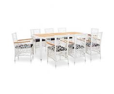 Tidyard Set 9 pz da Pranzo da Giardino in Polyrattan Bianco,Set Tavolo e Sedie da Giardino per Esterno in Polyrattan Nero,Tavolo Rettangolare+8 Poltrocine in Rattan,Tavolo da Giardino con Sedie
