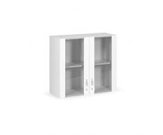 Pensile Vetrina 2 Ante Bianco In Legno Nobilitato H.72x80x32 Cm