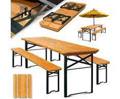KESSER® tenda da birra Set di mobili da giardino in 3 pezzi | Pieghevole 170 x 46 x 75cm | 2X panche 1x tavolo | tendone da bar sedie in legno
