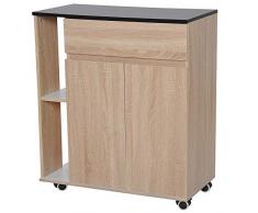 HOMCOM Carrello da Cucina con Ruote con Cassetti Armadietto in Legno Truciolato 78x39.5x88.5cm