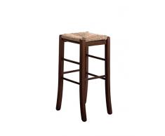 SEDIA SGABELLO LEGNO MASSELLO CON SEDUTA PAGLIA QUADRATO H 67 CM DA TERRA nuovo già montato tinta NOCE scuro