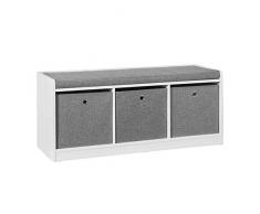 SoBuy Panca scarpiera Cassapanca da Interno Mobile Bagno con 3 cesti Bianco e Grigio L102*P32*A45cm FSR65-DG