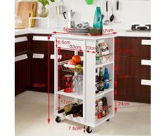 SoBuy Carrellino salvaspazio, Scaffale da cucina, Carrello di servizio,in legno, bianco, FKW12-W, IT