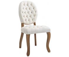 CLP Sedia Da Pranzo In Velluto Stile Chesterfield I Poltroncina Elegante Imbottita E Trapuntata I Fodera Velluto Telaio Legno Caucciù, Colore:panna, Colore della cornice:antico chiaro