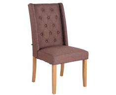 Sedia Pranzo Malea con Alto Schienale in Stoffa I Poltroncina Salotto Chesterfield Imbottita I Telaio in Legno, Colore:Marrone, Colore della Cornice:Antico Chiaro