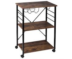 WOLTU Carrello da Cucina 3 Ripiani Salvaspazio Carrellino con Ruote Portavivande in Legno e Metallo RW036dc