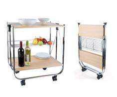 Mediawave Store - Carrello da Cucina Pieghevole in Legno 40x67,5x70h cm salvaspazio 4 Ruote Rovere