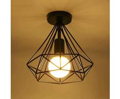 Riserva Vintage Industriale Plafoniere Lampada da Soffitto Metallo Lampadario in Nero Gabbia Ferro, per Corridoio, Portico, Salone, Cucina, Soggiorno, Camera da Letto