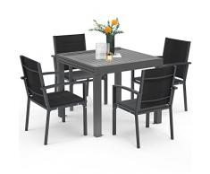 Homall - Set di mobili da giardino per 4 ~ 6 persone, 4 sedie da giardino con tavolo, in alluminio, set resistente alle intemperie