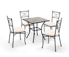 Gruppo Maruccia - Tavolo e Sedie da Giardino con Mosaico Artigianale - Dimensioni 70 x 70 Centimetri - Cuscini Inclusi