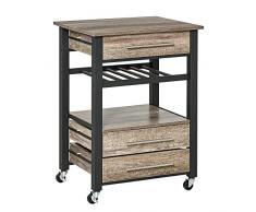 homcom Carrello da Cucina Portavivande con 3 Cassetti e Mensola, Mobiletto Multiuso in Legno Truciolare, 60x50x84.5cm, Quercia