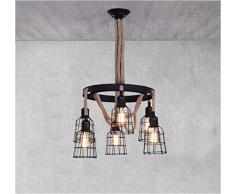 Luce sospesa a soffitto, PORTATO Lampada della lampadario moderno, 6 luci rustiche lampada a sospensione industriale retrò retrò corda di canapa lampadario lampadario ferro metallo e disson country so