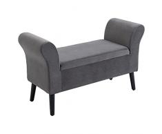 HOMCOM Panca Contenitore Imbottita per Camera da Letto e Ingresso, Panca Fondo Letto in Tessuto Vellutato con Braccioli, 111.5x41x65cm, Grigio