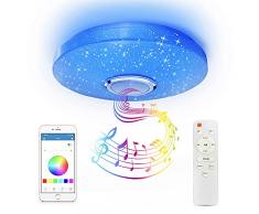 CheDux Plafoniera Led Soffitto Dimmerabile, 36W Starlight Lampada Soffitto con Altoparlante Bluetooth, RGB Lampada da Soffitto con Telecomando e Controllo APP per bagno, camera da letto, soggiorno