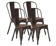 FANGYU Chair Set di Color Bronzo in Stile Antico sedie in Metallo per Sedia da Pranzo in Legno