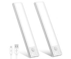 OUILA Luce Armadio LED, Armadio Led con Sensore di Movimento, 20CM Magnetica Ricaricabile Luce Led Sottopensile Dimmerabile Lampada per Cucina Scale Soggiorno Bagno Camere da Letto