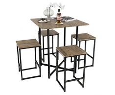 HOMASIS Tavolo Bar con Sgabelli, Set Bar per Casa, Tavolo Alto, Set Mobili da Bar 4 Persone, Arredamento Industriale e Salvaspazio, Tavoli da Bar, Tavolo in Legno con Sedie da Cucina, Marrone