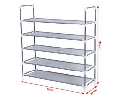 Songmics Scarpiera Scaffale di Scarpa 5 Ripiani In Acciaio Tessuto 88 x 28 x 91 cm LSR05G