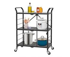 ZJYWAN Carrello Portaoggetti a 3 Ripiani, Pieghevole Carrello da Cucina, Carrellino Salvaspazio su Ruote, Carrello di Servizio Multifunzionale per Cucina Ufficio Soggiorno Carrello Portavivande