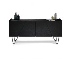 Mobili Fiver, Madia-Buffet 4 ante Emma con gambe nere, Nero Cemento, Made in Italy
