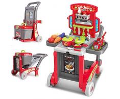 BAKAJI Cucina Giocattolo per Bambini 3in1 Richiudibile in Trolley e Carrello con 29 Accessori Gioco pentole e Padelle