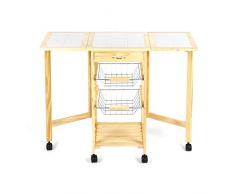 LANTUS Carrello Isola da Cucina Salvaspazio in Legno di Pino, Carrello Portavivande con 4 Ruote Cassetto Cesti Estraibili Portafrutta, Colore del legno 91 * 37 * 75 cm