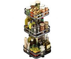 BAKAJI Supporto Dispenser Contenitore Portaspezie Cucina in Metallo con 3 Ripiani a Cesto Girevoli a 360 Gradi Regolabili in Altezza Accessori Salvaspazio Casa Cucina Design Moderno (Quadrato)