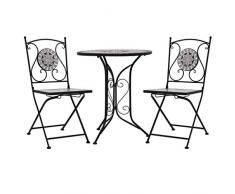 Qnotici 3 Parti Set bistrot Tavolo da Giardino Set da Giardino Set da Balcone mobili da Giardino per Balcone terrazzo Mosaico Ceramica Grigio e Nero - Dimensioni Tavolo: 60 x 72 cm