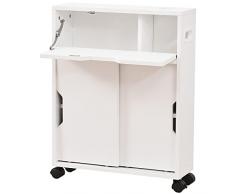 BAKAJI Armadietto Salvaspazio Ideale per Bagno, Cucina e Spazi Stretti, Mobiletto Portaoggetti Slim Bianco, Mobile Robusto con Ruote Girevoli a 360°, 2 Ante Scorrimento e 1 Ribalta, 52 x 17 x 67 cm