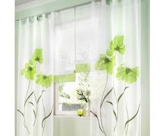 SIMPVALE 2 Pezzi Tende della Soggiorno a Garofano Stampato Floreale Manuale Trattamento delle Finestre per Sala, Larghezza 150 cm, Verde, Altezza 245cm