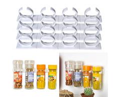 4 x 4 Clip Porta Spezie & Erbe, Organizzatore Salvaspazio per 16 Barattoli di Spezie & Erbe, per Cucina, Dispensa e Armadi, Contenitori Portaspezie Diametro 3,3-4,5 cm, Portaspezie Salvaspazio, Bianco
