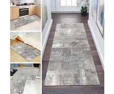 Tappeto Passatoia Cucina Antiscivolo Lavabile 80x250cm Astratto Ingresso Tappeto Runner Corridoio Grigio, Dimensioni Personalizzabili