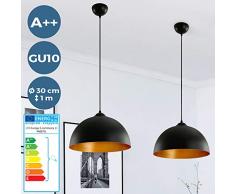 Lampada a Sospensione, Set da 2 - CEE: A++ a E, LED, Ø 30 cm, E27, Stile Vintage Industriale, Nero Dorato - Lampadario da Cucina, Bar, Sala da Pranzo, Ristorante