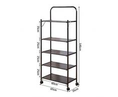Carrello del Carrello di Servizio Pieghevole 5 Strati in Acciaio Inossidabile Carrello di Stoccaggio della Cucina con Corrimano Carrello di Stoccaggio della Cucina su Ruote Flessibili A Casa