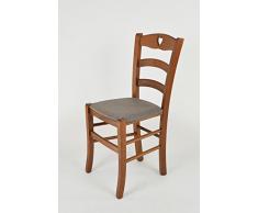 Tommychairs Sedia Classica Cuore per Cucina e Sala da Pranzo, Robusta Struttura in Legno di faggio Verniciata Noce e Seduta Imbottita e Rivestita in Tessuto Color capriolo