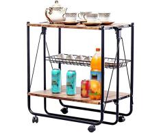 BICIBO Carrello da Pranzo Pieghevole da Cucina,Carrello da Pranzo in Acciaio-Legno può Conservare Carrello da Pranzo Mobile da Cucina per Acqua Vino