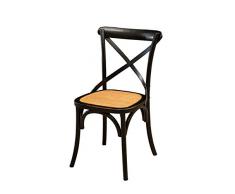 Biscottini Sedia Thonet in massello di Frassino e Seduta Rattan Finitura Nero Anticato L48xPR52xH88 cm