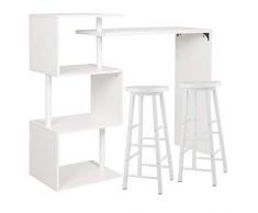 WOLTU Tavolo con 2 Sgabelli Alti Set Mobili da Bar Bancone per Cucina in Acciaio Legno Bianco BT27ws+BH130ws-2