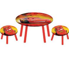 Disney Pixar Cars, Set Tavolo e 2 Sgabelli in Legno