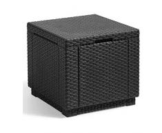ALLIBERT JARDIN Tavolo cubo finto rattan intrecciato con contenitore da 60 l, 42 x 42 x 39 cm, colore: grafite