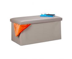 Relaxdays Panca con Contenitore, in finta pelle, Pieghevole, Imbottito, Corridoio, HxLxP 37,5 x 76,5 x 38,5 cm, Grigio, pannelli MDF, gommapiuma, 1 pz