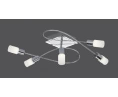 Trio-Leuchten 621410505 - Lampadario da soffitto a LED in alluminio spazzolato/cromato, vetro bianco, inclusi 5 LED da 5 W, dimensioni: 72 x 44 cm