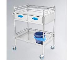 Fall Carrelli di Servizio Medici, Fisioterapia Mobile Care Auto, Acciaio Inossidabile Medico Carrello con 2 cassetti, Carrello di Servizio Portatile con Ruote (Size : L(860 * 600 * 400mm))
