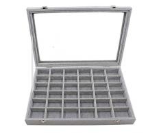 JOYKK Vetrina espositiva impilabile per Vassoio per Gioielli con griglia in Velluto con Coperchio Trasparente 5#