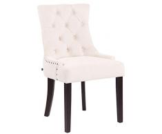CLP Poltrona Pranzo Aberdeen Stile Chesterfield in Velluto E Legno caucciù I Sedia Soggiorno Imbottita con Alto Schienale, Colore:Panna, Colore della Cornice:Antico