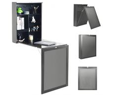 COSTWAY Scrivania Pieghevole da Parete, Tavolo Richiudibile a Muro con Scaffali e Lavagna, Scrivania Salvaspazio per Cucina, Salotto e Studio, 75 x 15,5 x 60 cm (Grigio)