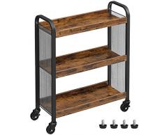 VASAGLE Carrello Portavivande in Stile Industriale, Carrellino Salvaspazio Fisso o con Ruote Universali, Scaffale da Cucina con Struttura in Ferro, 66 x 26 x 85 cm, Marrone Vintage LRC66BX
